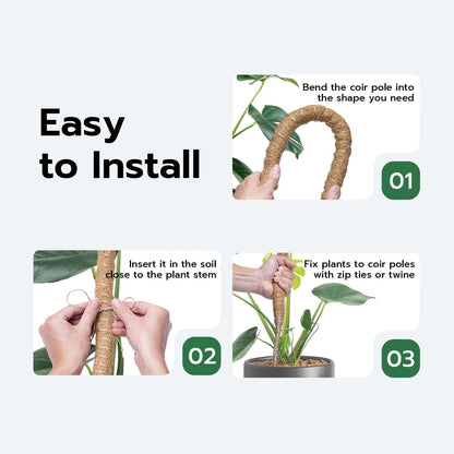 Bendable Moss Pole for Plants 47 Inch, Monstera Plant Support Stake with 7mm Aluminum Core, Coconut Coir Climbing Pole for Monstera Pothos Philodendron, Complete Kit with Ties & Rope