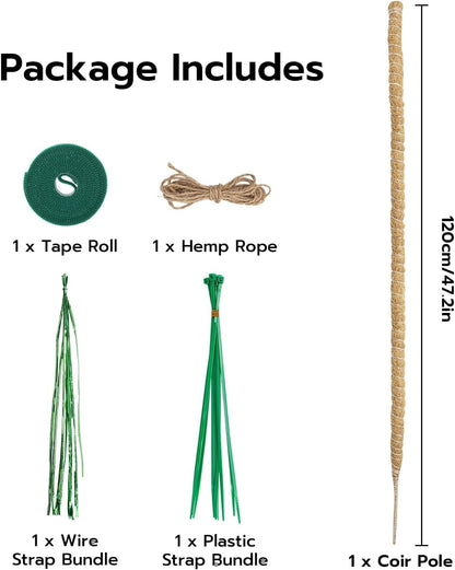 Bendable Moss Pole for Plants 47 Inch, Monstera Plant Support Stake with 7mm Aluminum Core, Coconut Coir Climbing Pole for Monstera Pothos Philodendron, Complete Kit with Ties & Rope