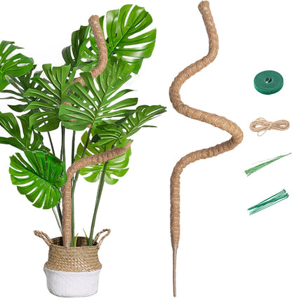 Bendable Moss Pole for Plants 47 Inch, Monstera Plant Support Stake with 7mm Aluminum Core, Coconut Coir Climbing Pole for Monstera Pothos Philodendron, Complete Kit with Ties & Rope