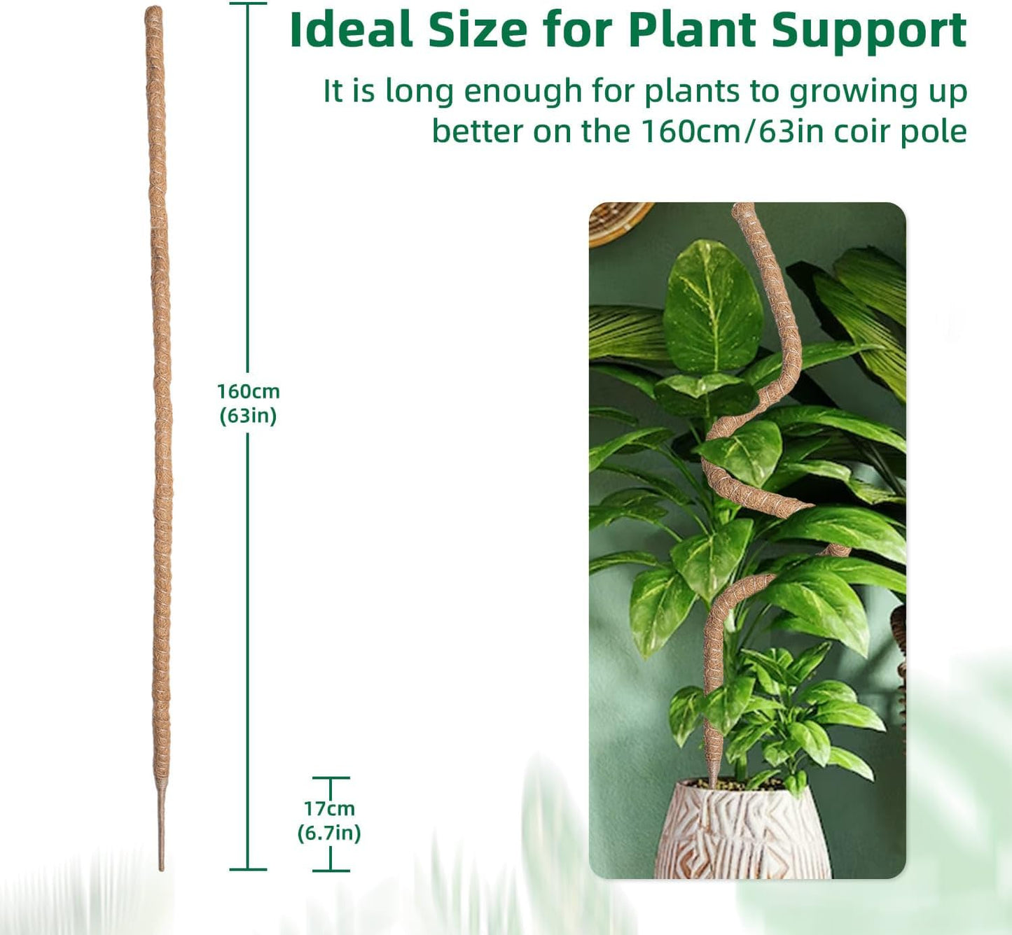 Bendable Moss Pole for Plants 47 Inch, Monstera Plant Support Stake with 7mm Aluminum Core, Coconut Coir Climbing Pole for Monstera Pothos Philodendron, Complete Kit with Ties & Rope