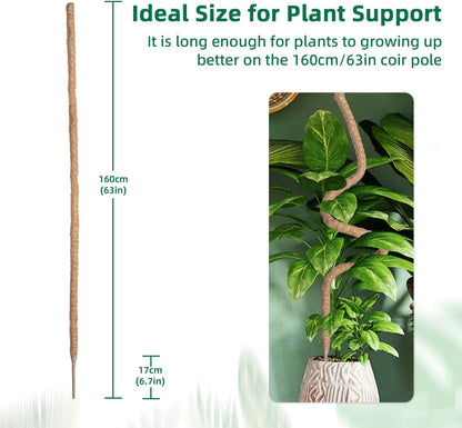 Bendable Moss Pole for Plants 47 Inch, Monstera Plant Support Stake with 7mm Aluminum Core, Coconut Coir Climbing Pole for Monstera Pothos Philodendron, Complete Kit with Ties & Rope