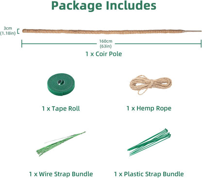 Bendable Moss Pole for Plants 47 Inch, Monstera Plant Support Stake with 7mm Aluminum Core, Coconut Coir Climbing Pole for Monstera Pothos Philodendron, Complete Kit with Ties & Rope