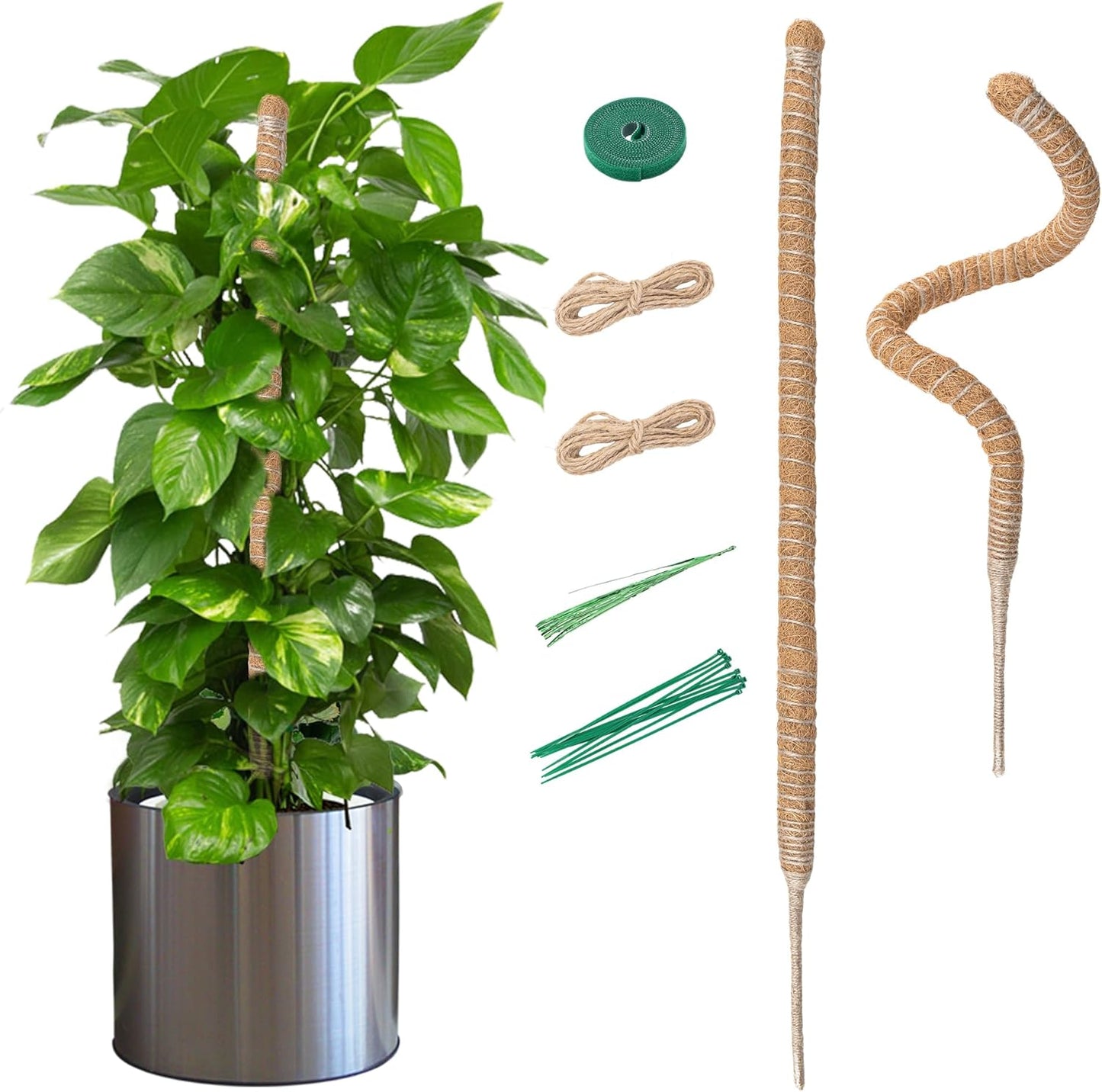Bendable Moss Pole for Plants 47 Inch, Monstera Plant Support Stake with 7mm Aluminum Core, Coconut Coir Climbing Pole for Monstera Pothos Philodendron, Complete Kit with Ties & Rope