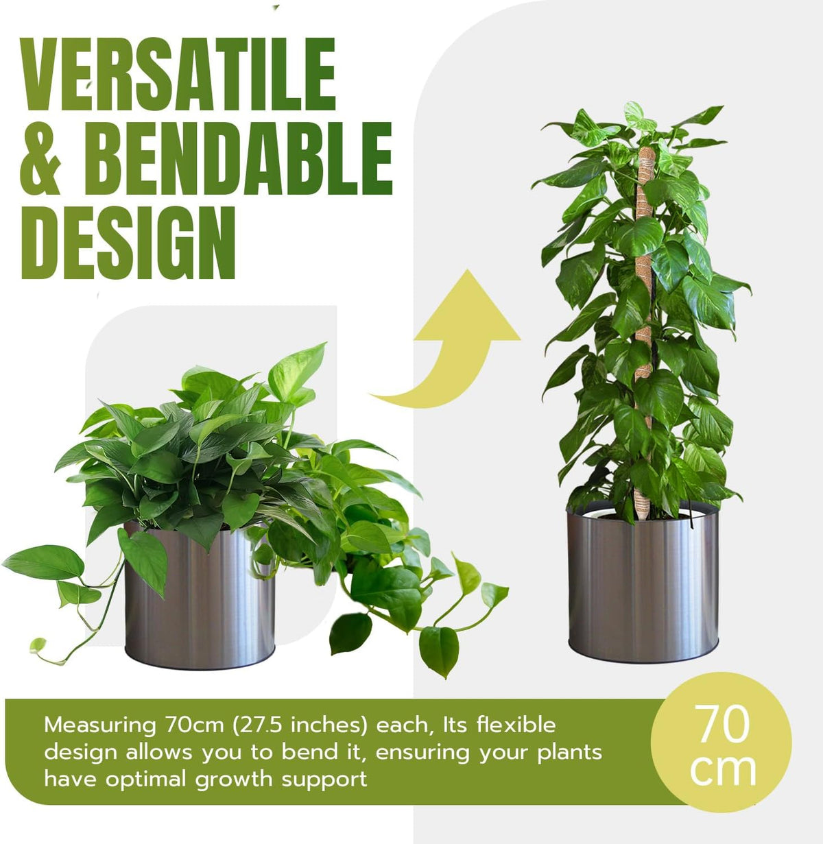 Bendable Moss Pole for Plants 47 Inch, Monstera Plant Support Stake with 7mm Aluminum Core, Coconut Coir Climbing Pole for Monstera Pothos Philodendron, Complete Kit with Ties & Rope