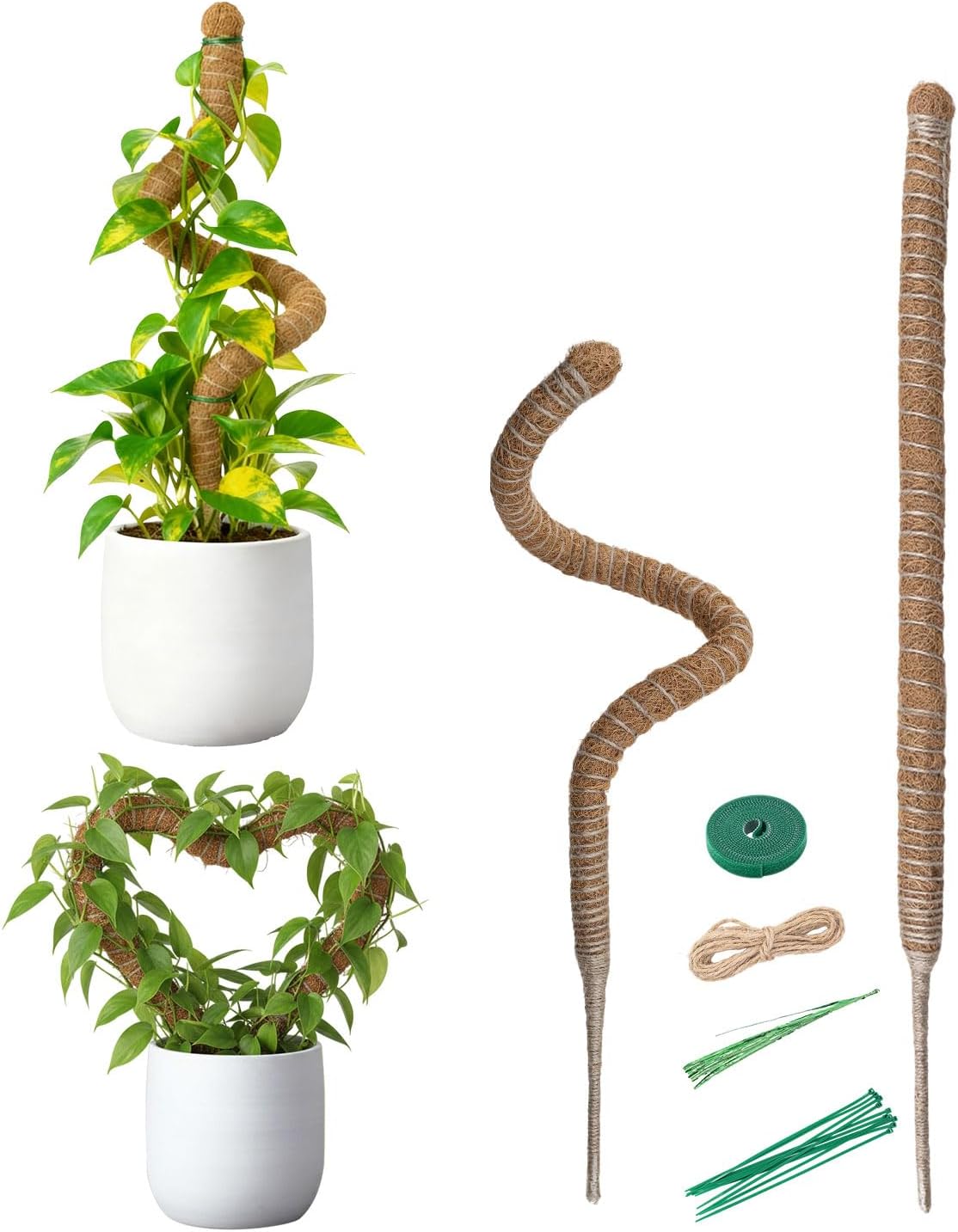 Bendable Moss Pole for Plants 47 Inch, Monstera Plant Support Stake with 7mm Aluminum Core, Coconut Coir Climbing Pole for Monstera Pothos Philodendron, Complete Kit with Ties & Rope