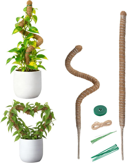 Bendable Moss Pole for Plants 47 Inch, Monstera Plant Support Stake with 7mm Aluminum Core, Coconut Coir Climbing Pole for Monstera Pothos Philodendron, Complete Kit with Ties & Rope