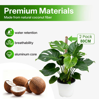 Bendable Moss Pole for Plants 47 Inch, Monstera Plant Support Stake with 7mm Aluminum Core, Coconut Coir Climbing Pole for Monstera Pothos Philodendron, Complete Kit with Ties & Rope