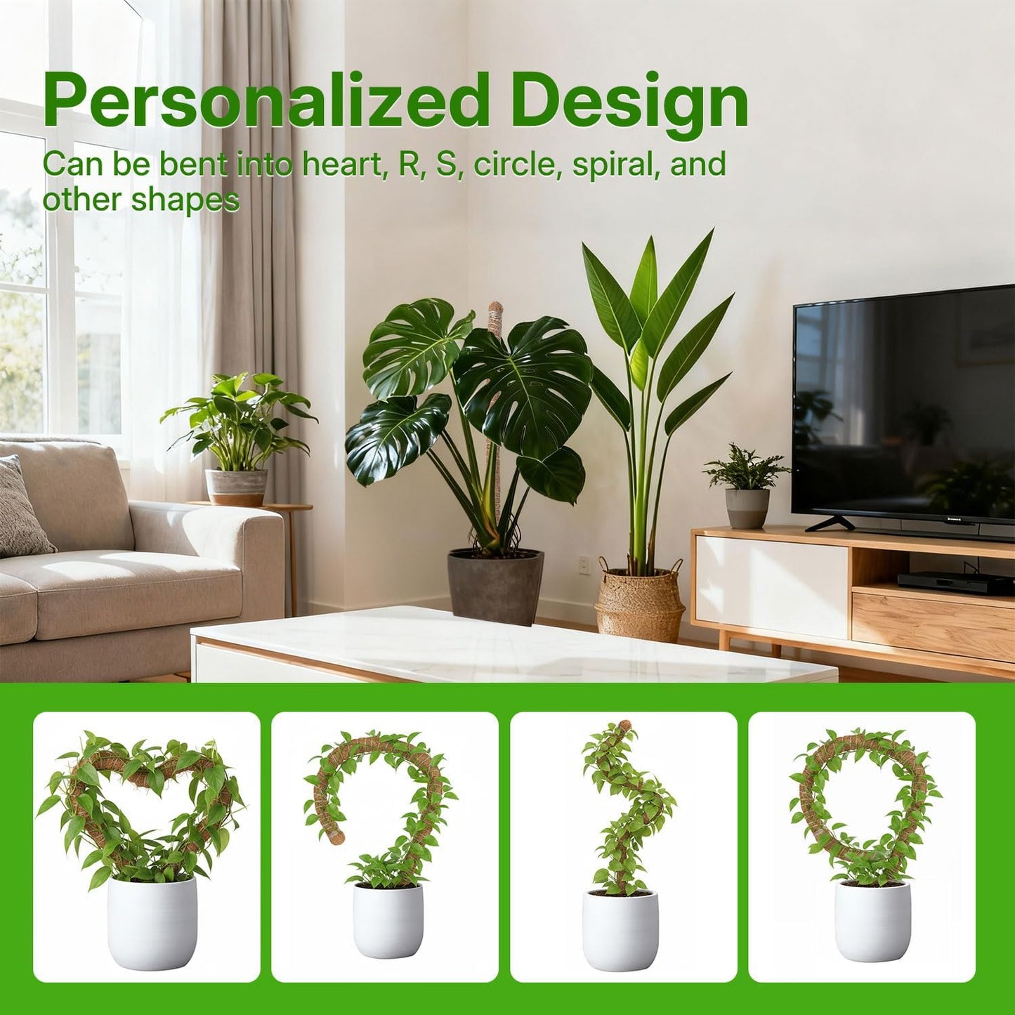 Bendable Moss Pole for Plants 47 Inch, Monstera Plant Support Stake with 7mm Aluminum Core, Coconut Coir Climbing Pole for Monstera Pothos Philodendron, Complete Kit with Ties & Rope
