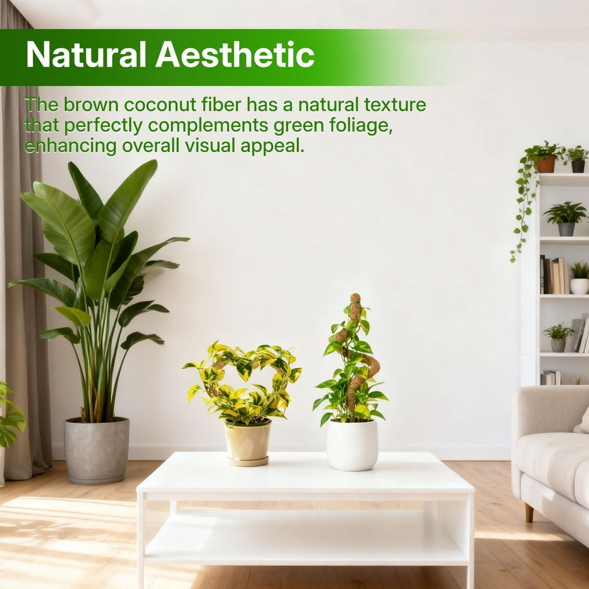 Bendable Moss Pole for Plants 47 Inch, Monstera Plant Support Stake with 7mm Aluminum Core, Coconut Coir Climbing Pole for Monstera Pothos Philodendron, Complete Kit with Ties & Rope