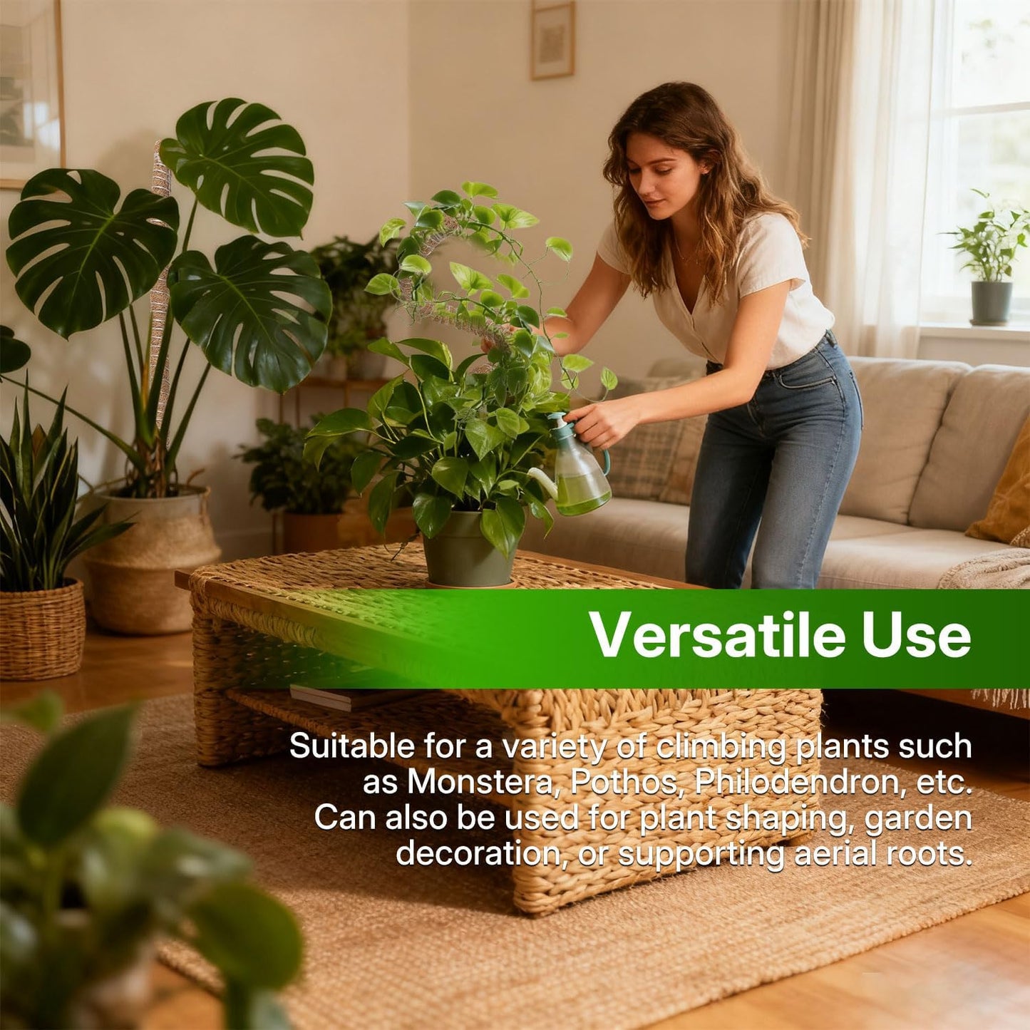 Bendable Moss Pole for Plants 47 Inch, Monstera Plant Support Stake with 7mm Aluminum Core, Coconut Coir Climbing Pole for Monstera Pothos Philodendron, Complete Kit with Ties & Rope