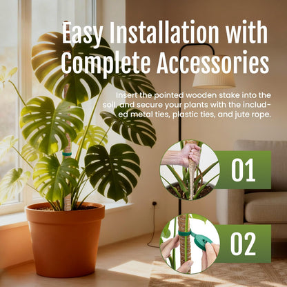 Bendable Moss Pole for Plants 47 Inch, Monstera Plant Support Stake with 7mm Aluminum Core, Coconut Coir Climbing Pole for Monstera Pothos Philodendron, Complete Kit with Ties & Rope