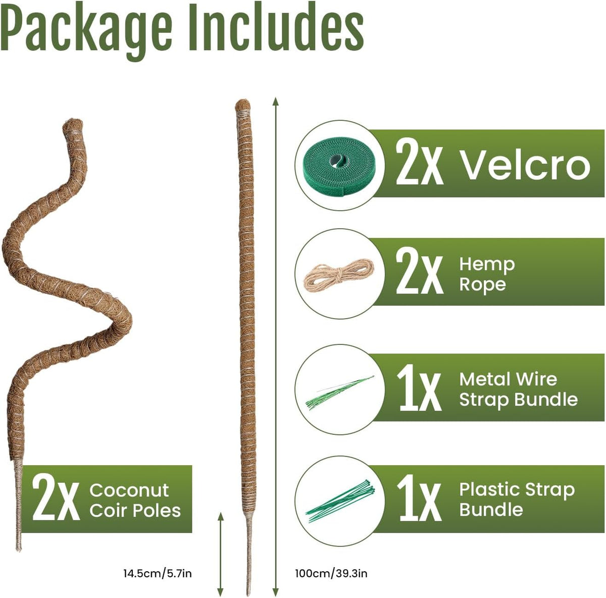 Bendable Moss Pole for Plants 47 Inch, Monstera Plant Support Stake with 7mm Aluminum Core, Coconut Coir Climbing Pole for Monstera Pothos Philodendron, Complete Kit with Ties & Rope
