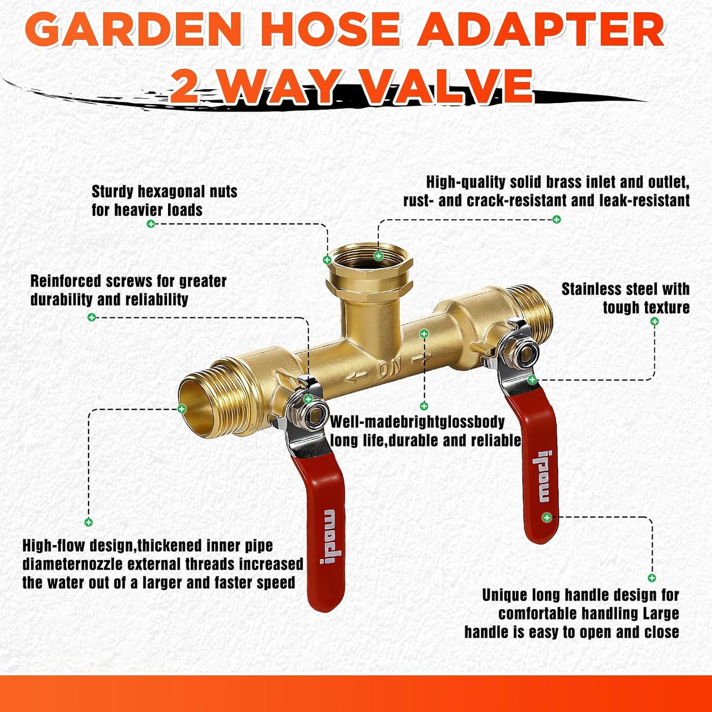 Garden Hose Splitter 2026 Upgrade Full Flow Garden Hose Splitter Heavy Duty Outdoor Faucet Splitter Brass Rust and Freeze Resistant Hose Adapter,with Shutoff Valves,3/4" GHT Thread