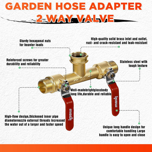 Garden Hose Splitter 2026 Upgrade Full Flow Garden Hose Splitter Heavy Duty Outdoor Faucet Splitter Brass Rust and Freeze Resistant Hose Adapter,with Shutoff Valves,3/4" GHT Thread