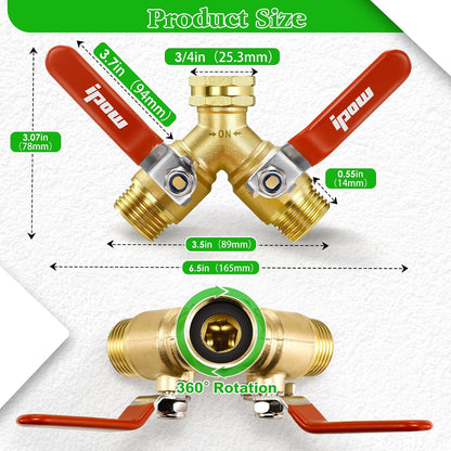 Garden Hose Splitter 2026 Upgrade Full Flow Garden Hose Splitter Heavy Duty Outdoor Faucet Splitter Brass Rust and Freeze Resistant Hose Adapter,with Shutoff Valves,3/4" GHT Thread