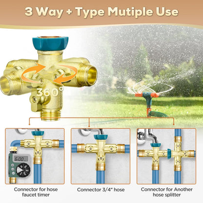 Garden Hose Splitter 2026 Upgrade Full Flow Garden Hose Splitter Heavy Duty Outdoor Faucet Splitter Brass Rust and Freeze Resistant Hose Adapter,with Shutoff Valves,3/4" GHT Thread