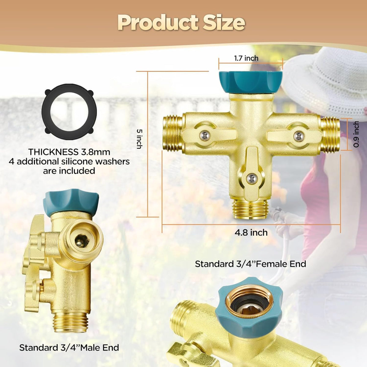 Garden Hose Splitter 2026 Upgrade Full Flow Garden Hose Splitter Heavy Duty Outdoor Faucet Splitter Brass Rust and Freeze Resistant Hose Adapter,with Shutoff Valves,3/4" GHT Thread