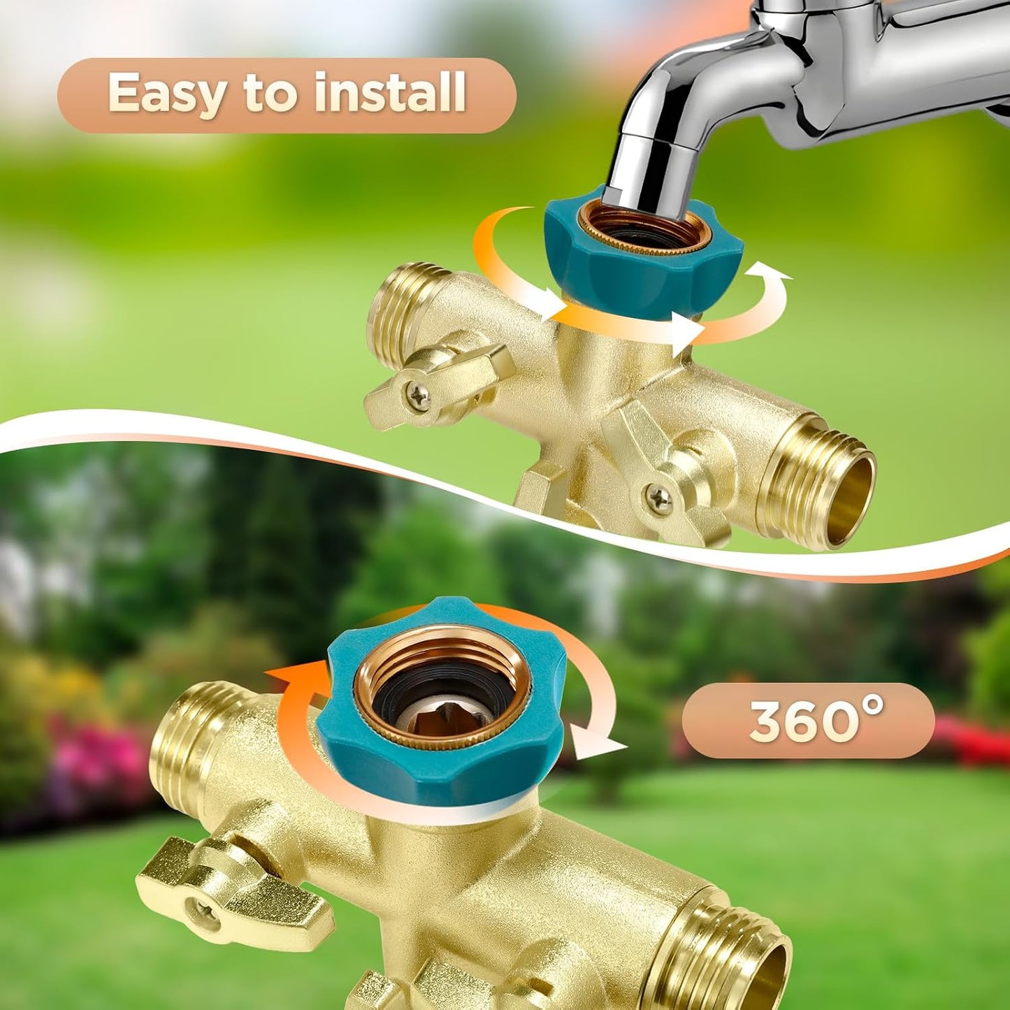 Garden Hose Splitter 2026 Upgrade Full Flow Garden Hose Splitter Heavy Duty Outdoor Faucet Splitter Brass Rust and Freeze Resistant Hose Adapter,with Shutoff Valves,3/4" GHT Thread