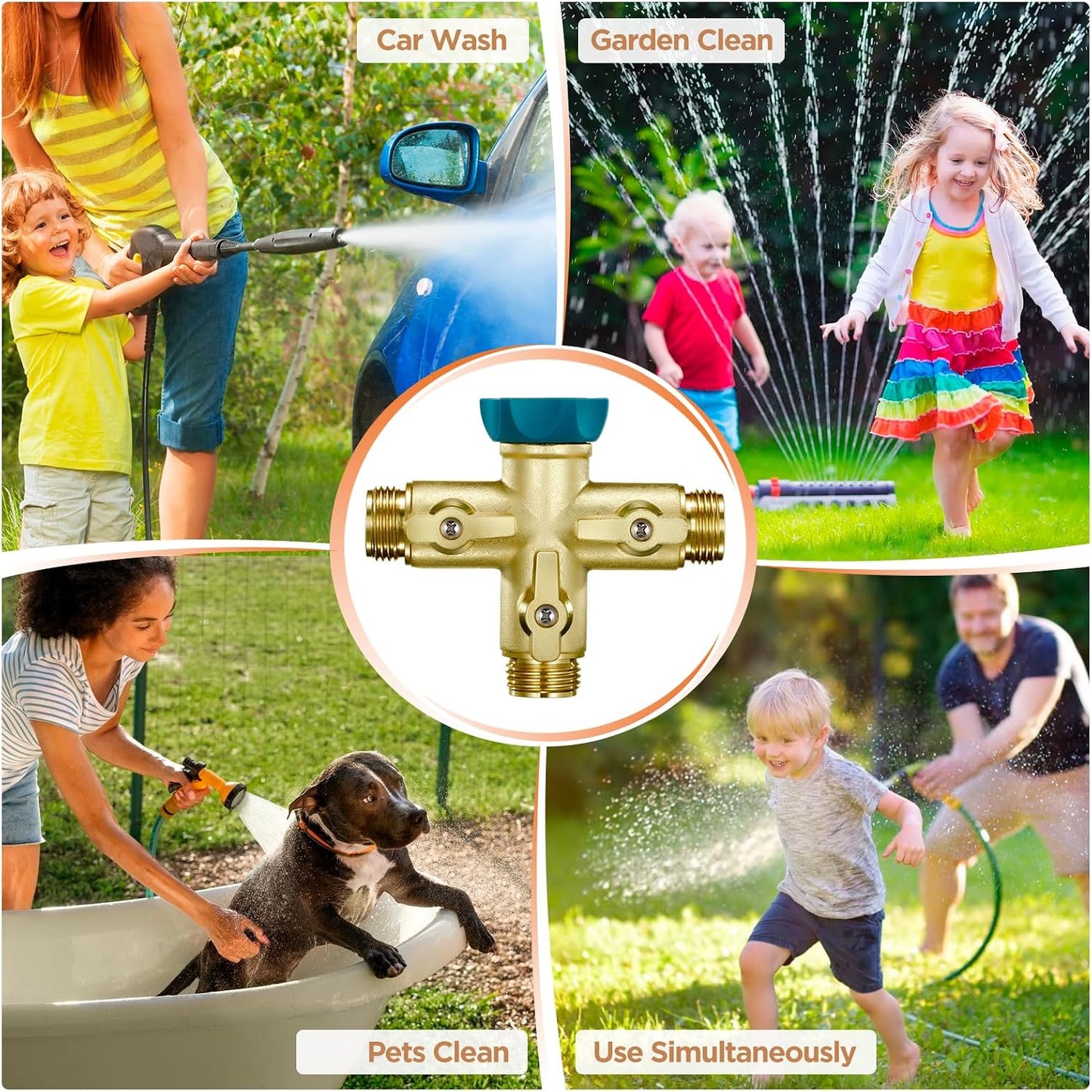 Garden Hose Splitter 2026 Upgrade Full Flow Garden Hose Splitter Heavy Duty Outdoor Faucet Splitter Brass Rust and Freeze Resistant Hose Adapter,with Shutoff Valves,3/4" GHT Thread