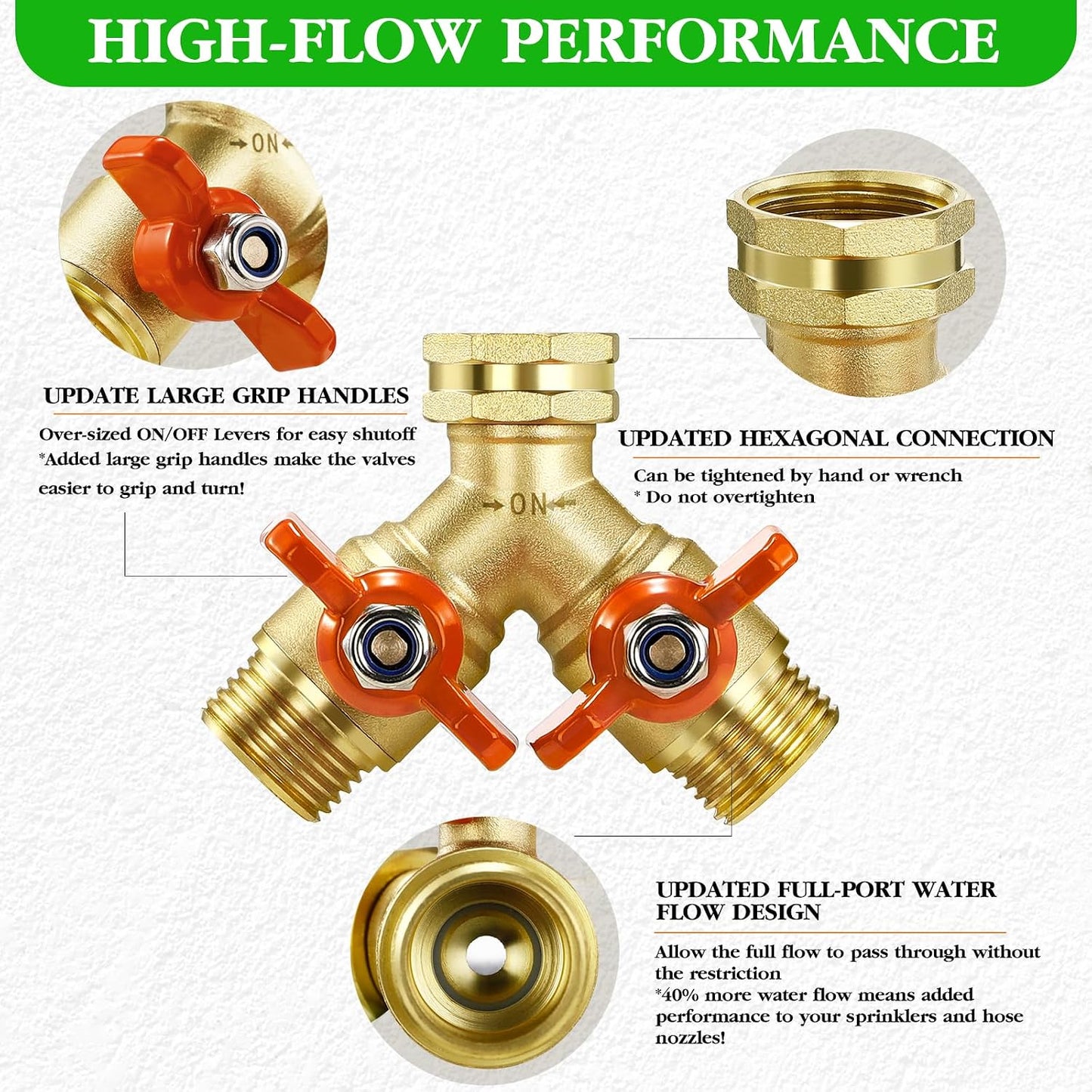 Garden Hose Splitter 2026 Upgrade Full Flow Garden Hose Splitter Heavy Duty Outdoor Faucet Splitter Brass Rust and Freeze Resistant Hose Adapter,with Shutoff Valves,3/4" GHT Thread