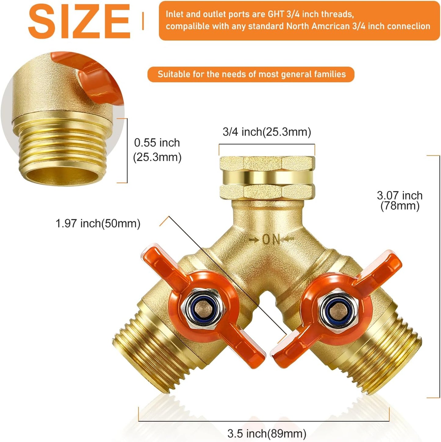 Garden Hose Splitter 2026 Upgrade Full Flow Garden Hose Splitter Heavy Duty Outdoor Faucet Splitter Brass Rust and Freeze Resistant Hose Adapter,with Shutoff Valves,3/4" GHT Thread
