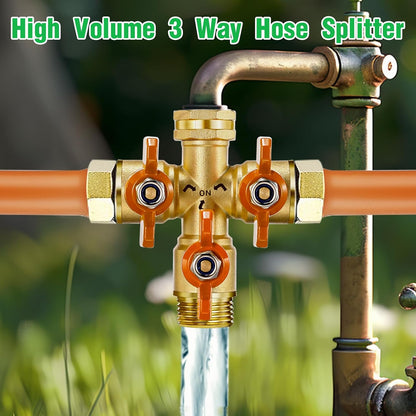 Garden Hose Splitter 2026 Upgrade Full Flow Garden Hose Splitter Heavy Duty Outdoor Faucet Splitter Brass Rust and Freeze Resistant Hose Adapter,with Shutoff Valves,3/4" GHT Thread