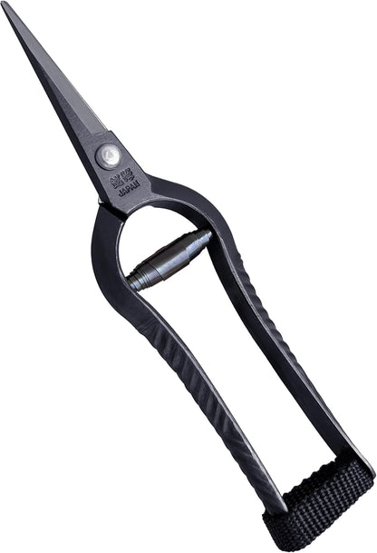 Bonsai Trimming Scissors 6.8" Made in JAPAN, Garden Plant Trimming Shears, Hand Forged Japanese Carbon Steel Blade, Spring Loaded Handle, Black