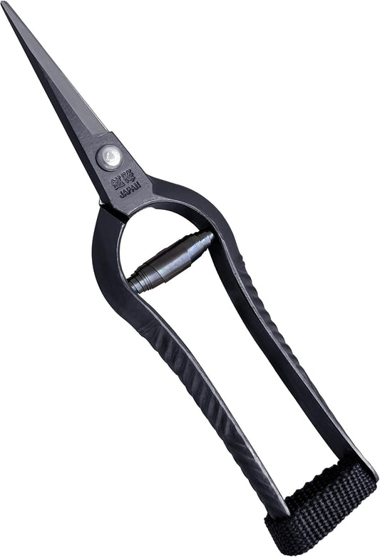 Bonsai Trimming Scissors 6.8" Made in JAPAN, Garden Plant Trimming Shears, Hand Forged Japanese Carbon Steel Blade, Spring Loaded Handle, Black