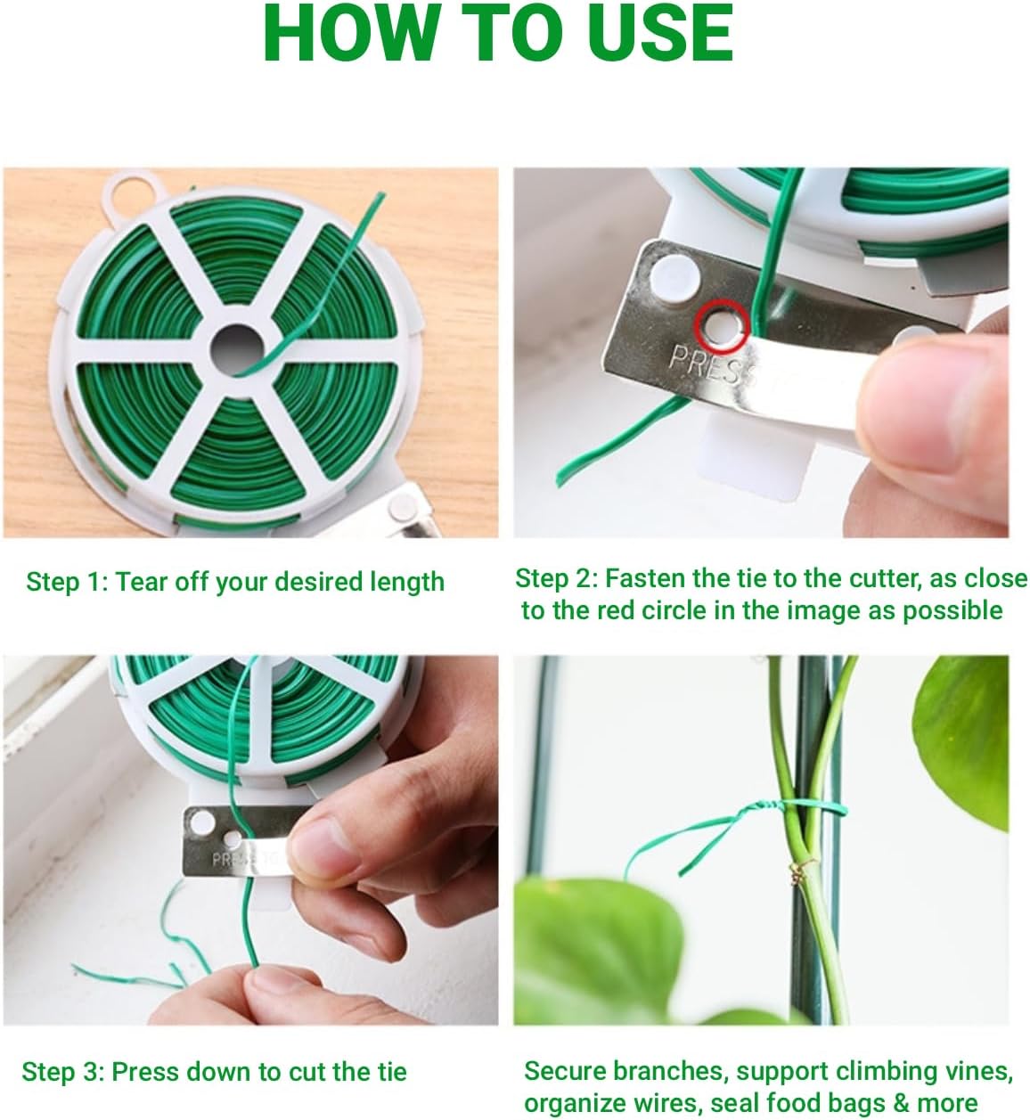 328ft (100m) Garden Twist Ties with Built-in Cutter, Green Soft Plant Ties for Support Climbing Vines & Flowers, Reusable Coated Wire for Home Office Cable Management & Organization (1, Green)