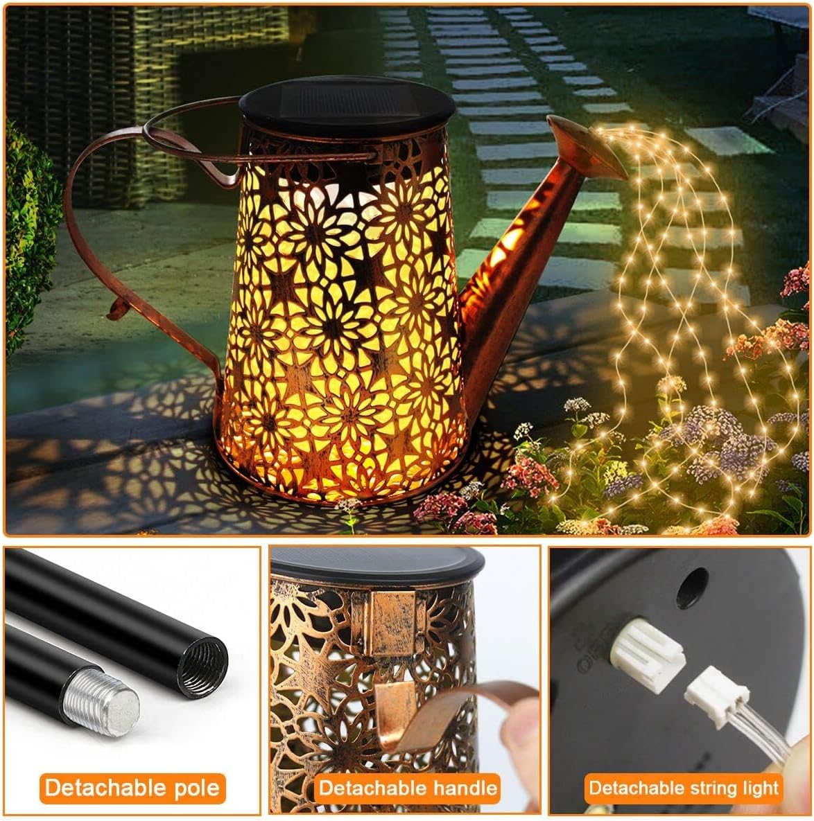 2PCS Solar Watering Can with Lights, Solar Lights Outdoor