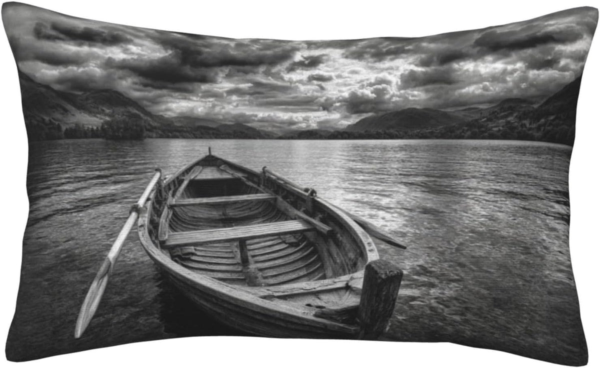 Wooden Row Boat Floating in The Water Throw Pillow Covers 14"X20" Pillowcase Lumbar Decorative Cushion Case for Couch Bed Sofa Farmhouse Decor