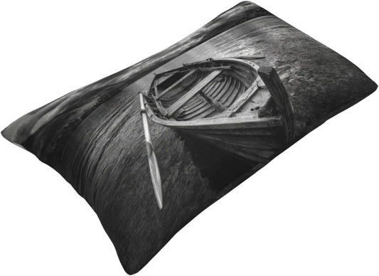 Wooden Row Boat Floating in The Water Throw Pillow Covers 14"X20" Pillowcase Lumbar Decorative Cushion Case for Couch Bed Sofa Farmhouse Decor