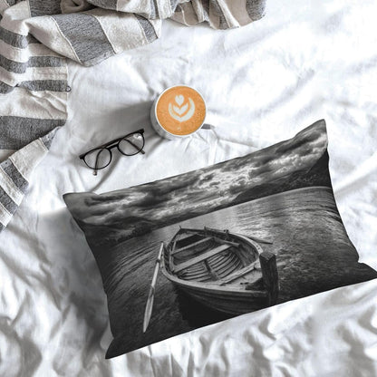 Wooden Row Boat Floating in The Water Throw Pillow Covers 14"X20" Pillowcase Lumbar Decorative Cushion Case for Couch Bed Sofa Farmhouse Decor