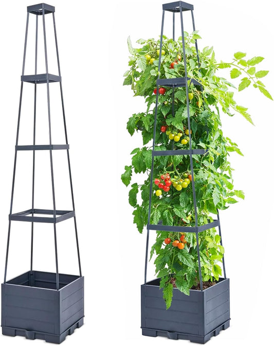 2 Pack 57" Raised Garden Bed Tomato Planter Box with Trellis
