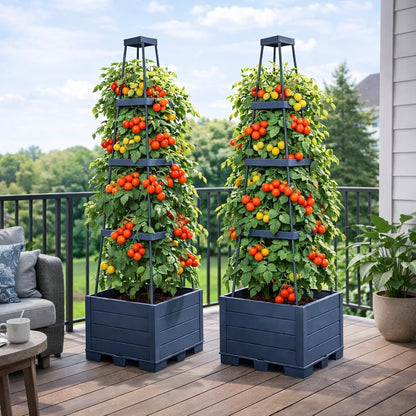 2 Pack 57" Raised Garden Bed Tomato Planter Box with Trellis