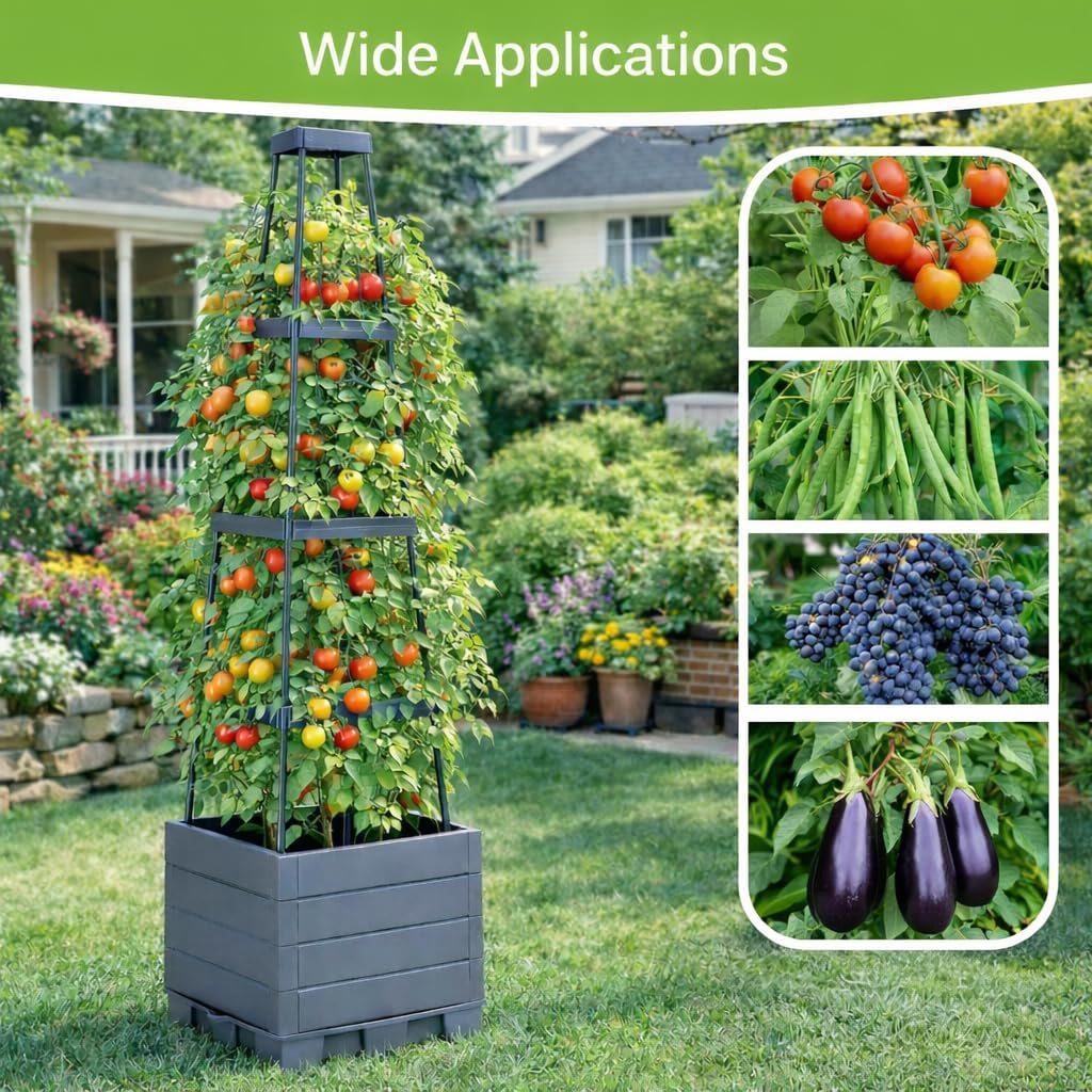 2 Pack 57" Raised Garden Bed Tomato Planter Box with Trellis