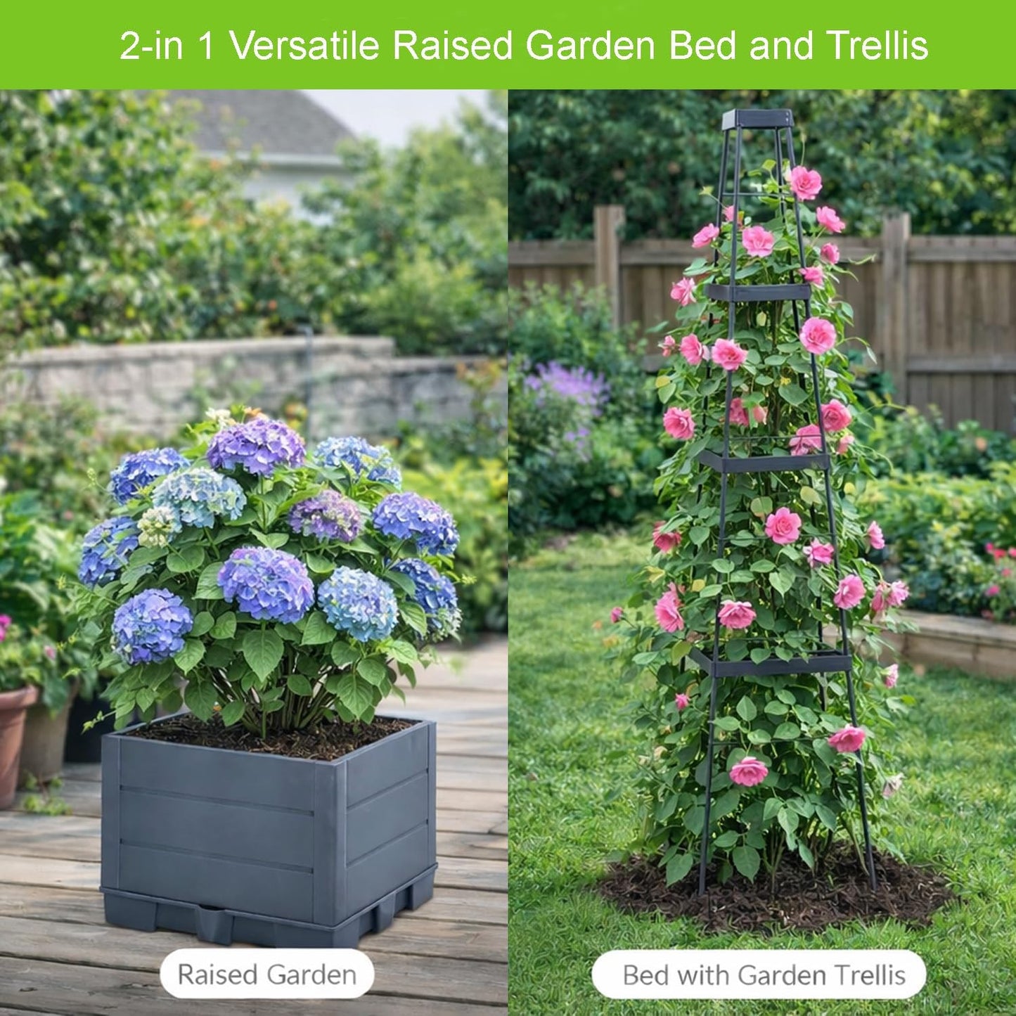 2 Pack 57" Raised Garden Bed Tomato Planter Box with Trellis