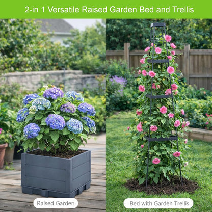 2 Pack 57" Raised Garden Bed Tomato Planter Box with Trellis