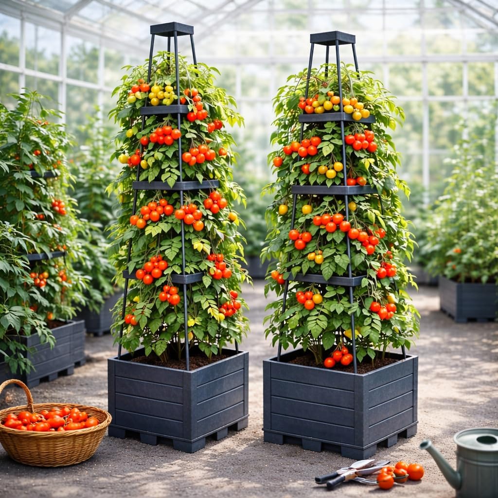 2 Pack 57" Raised Garden Bed Tomato Planter Box with Trellis