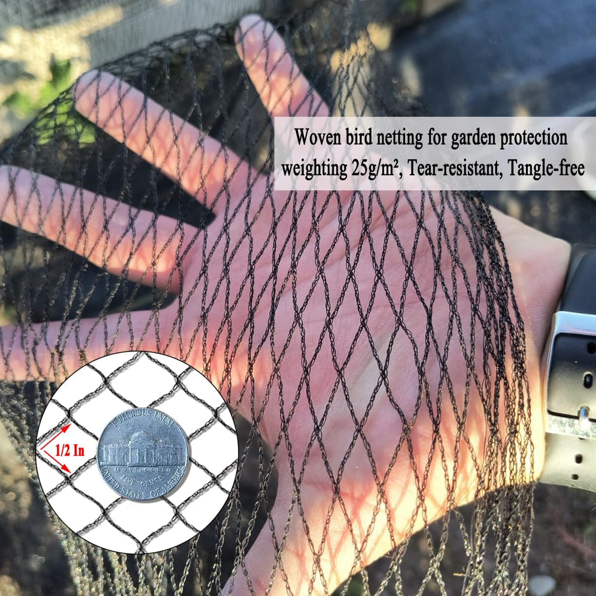 Junflying Bird Netting for Garden, 7.5X100 FT, 1/2“ Mesh