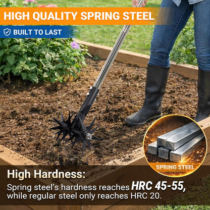 66in Rotary Cultivator Garden Tool with Tempered Spring Steel Tines