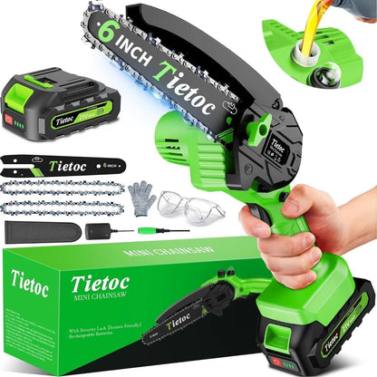 Chainsaw 6 Inch Mini Electric Chainsaw Cordless Battery Powered, Hand Held Saw for Wood/Trees Trimming, Tools for Household and Garden, Chain Saw Gift for Men Dad Husband Fathers Gardener 2026