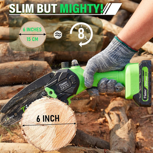Chainsaw 6 Inch Mini Electric Chainsaw Cordless Battery Powered, Hand Held Saw for Wood/Trees Trimming, Tools for Household and Garden, Chain Saw Gift for Men Dad Husband Fathers Gardener 2026