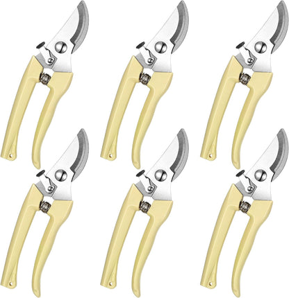 6 Pcs Garden Pruning Shears Flower Scissors Handheld Heavy Duty Garden Shears Stainless Steel Clippers for Cutting Flowers, Tree Trimming, Gardening Gifts(Beige)