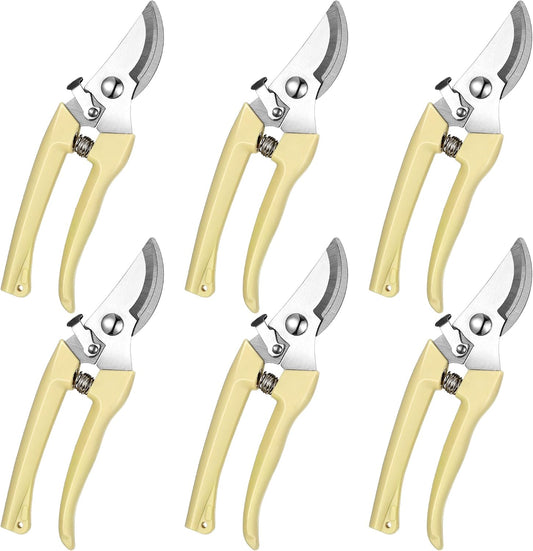 6 Pcs Garden Pruning Shears Flower Scissors Handheld Heavy Duty Garden Shears Stainless Steel Clippers for Cutting Flowers, Tree Trimming, Gardening Gifts(Beige)
