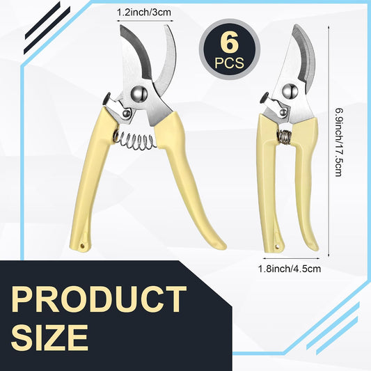 6 Pcs Garden Pruning Shears Flower Scissors Handheld Heavy Duty Garden Shears Stainless Steel Clippers for Cutting Flowers, Tree Trimming, Gardening Gifts(Beige)