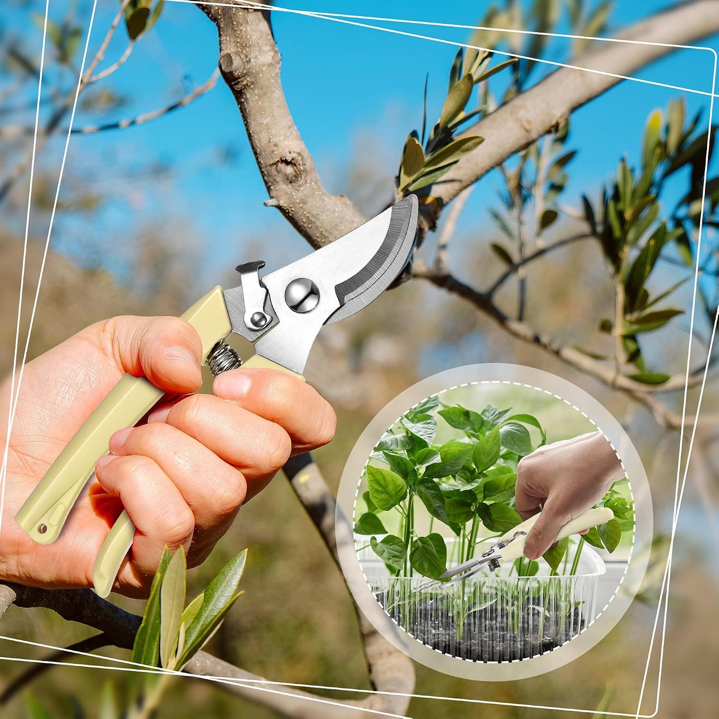 6 Pcs Garden Pruning Shears Flower Scissors Handheld Heavy Duty Garden Shears Stainless Steel Clippers for Cutting Flowers, Tree Trimming, Gardening Gifts(Beige)