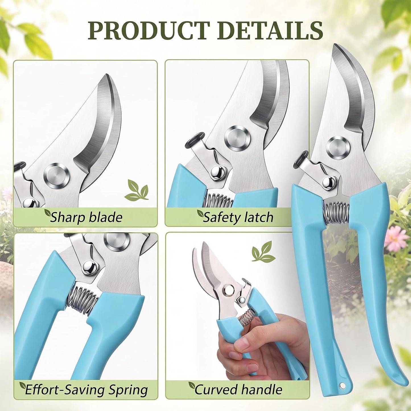 6 Pcs Garden Pruning Shears Flower Scissors Handheld Heavy Duty Garden Shears Stainless Steel Clippers for Cutting Flowers, Tree Trimming, Gardening Gifts(Beige)