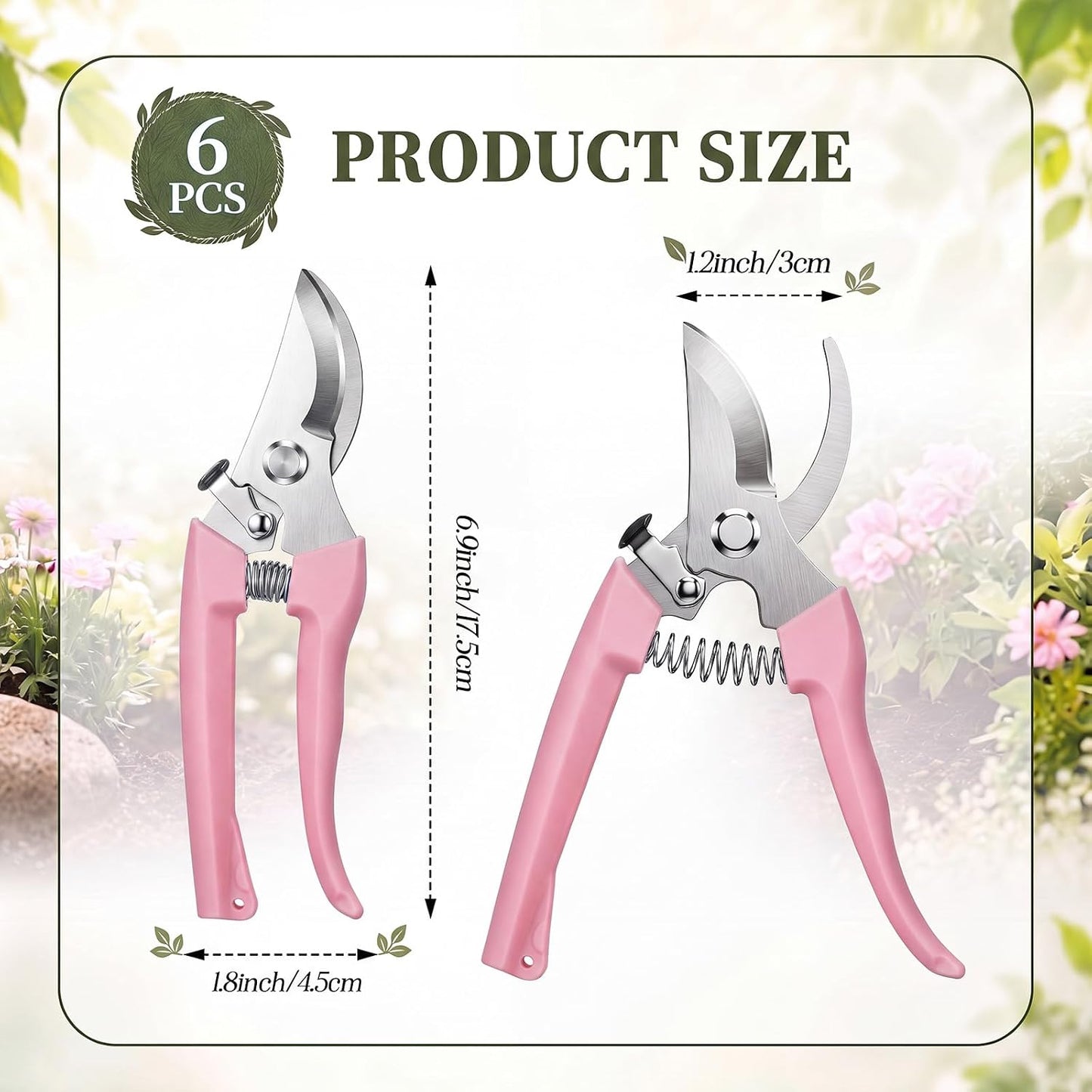 6 Pcs Garden Pruning Shears Flower Scissors Handheld Heavy Duty Garden Shears Stainless Steel Clippers for Cutting Flowers, Tree Trimming, Gardening Gifts(Beige)