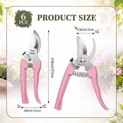 6 Pcs Garden Pruning Shears Flower Scissors Handheld Heavy Duty Garden Shears Stainless Steel Clippers for Cutting Flowers, Tree Trimming, Gardening Gifts(Beige)